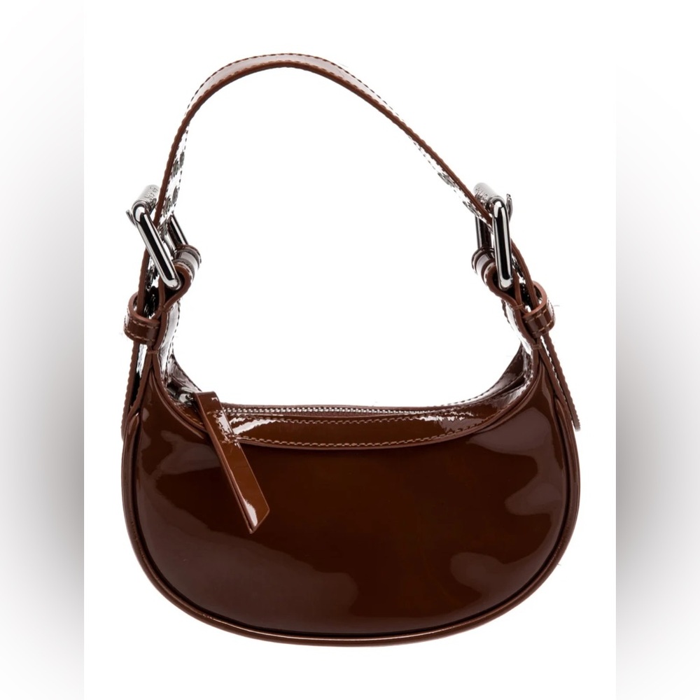 BY FAR Patent Leather Brown Shoulder Bag
